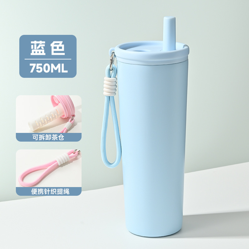 新しい漫画ポータブルストローカップ 316 ステンレス鋼真空断熱カップ茶倉庫茶水分離フラワーティーカップ|undefined