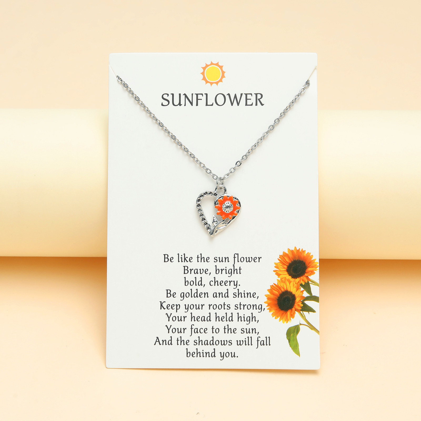 Mode Sonnenblume Herzform Rostfreier Stahl Polieren Emaille Aushöhlen Halskette Mit Anhänger 1 Stück display picture 2