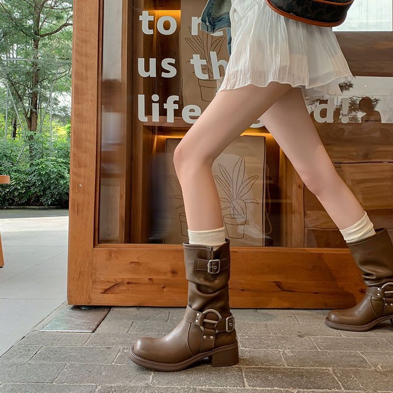 Korean-Style Vibe Miu-Style Solid Color Patchwork Calf Socks Paired with Boots, Pure Cotton Seamless Mid-Calf Slouch Socks Korean-Style Vibe Miu-Style Solid Color Patchwork Calf Socks Paired with Boots, Pure Cotton Seamless Mid-Calf Slouch Socks
