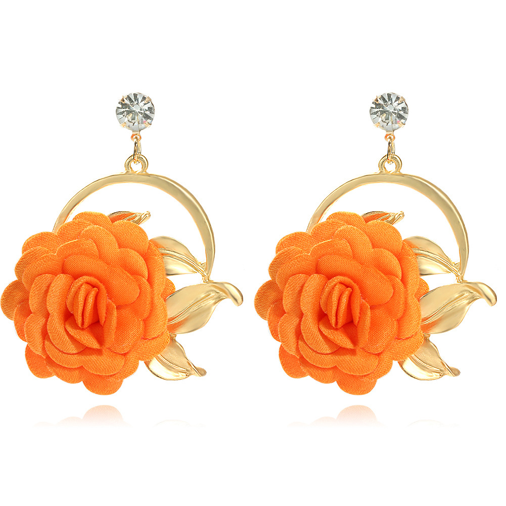 Autumn And Winter New Fabric Flower Earrings Multi-layer Petal Pasting Ethnic Flower Earrings display picture 7