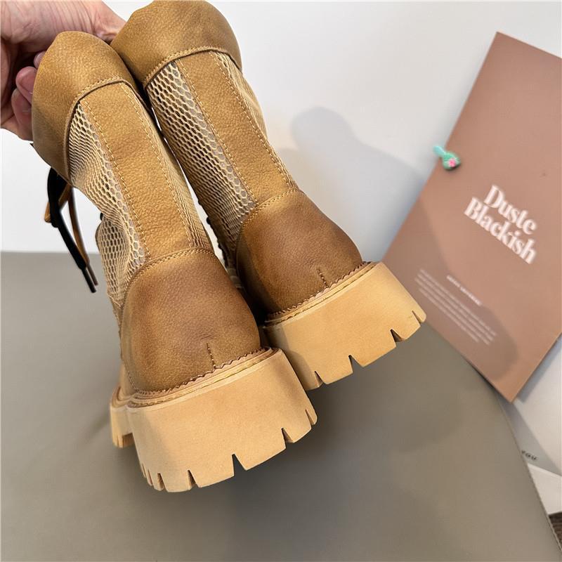 Genuine leather rhubarb boots for women 2024 autumn new mesh boots casual Martin boots for women breathable_vogarts.com