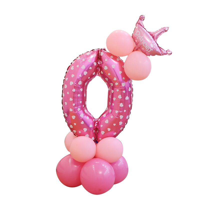 0-9 cumpleaños digital globo columna bebé un mes de edad diseño carretera globo fiesta decoración corona película de aluminio