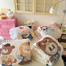 韩国A类卡通牛奶针织棉豆豆绒大版被芯数码印花春秋被加厚冬被子+