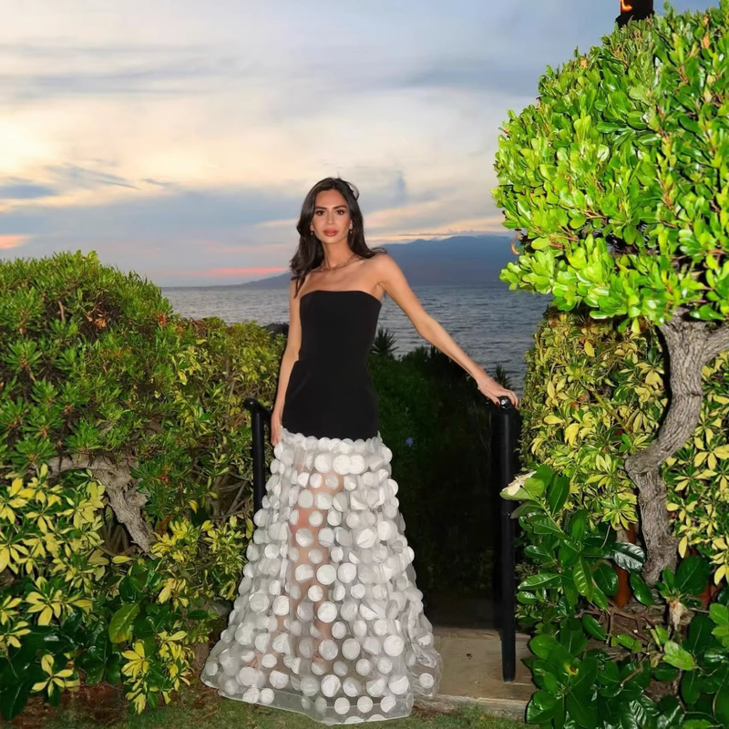 Cross-Border Hot-Selling Bandage Tube Top Evening Dress for Women, Party Sequin Long Dress with Petal Hem Cross-Border Hot-Selling Bandage Tube Top Evening Dress for Women, Party Sequin Long Dress with Petal Hem