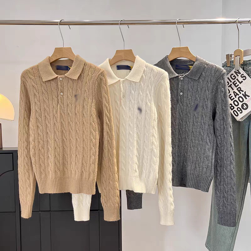High Quality! 2025 Autum Cable Knitted Polo Knitwear Long-Sleeved Lapel Pony Embroidered Knitwear for Women