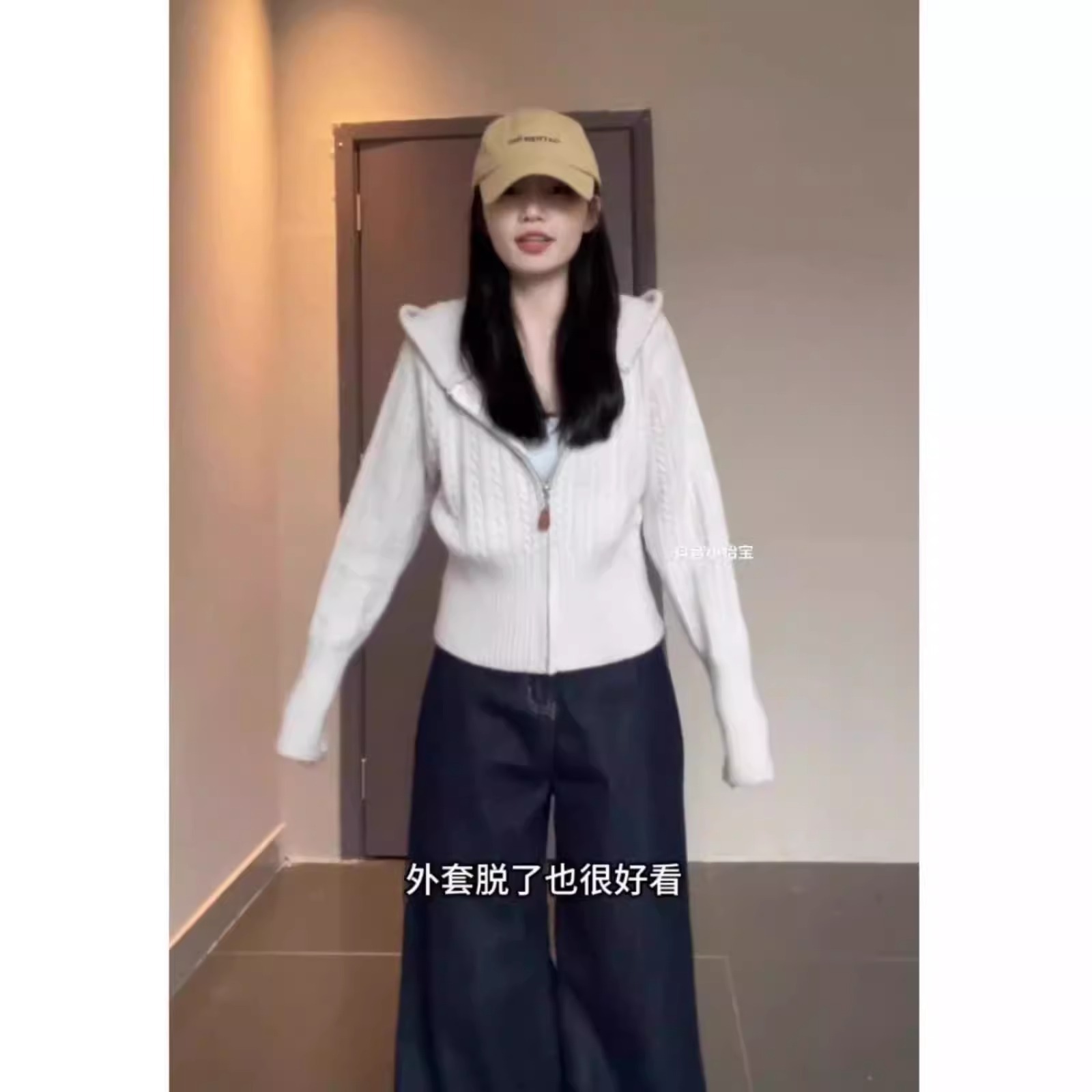 꽈배기 후드 니트 카디건 여성 봄가을 나른한 지퍼 스웨터 외투 허리 짧은