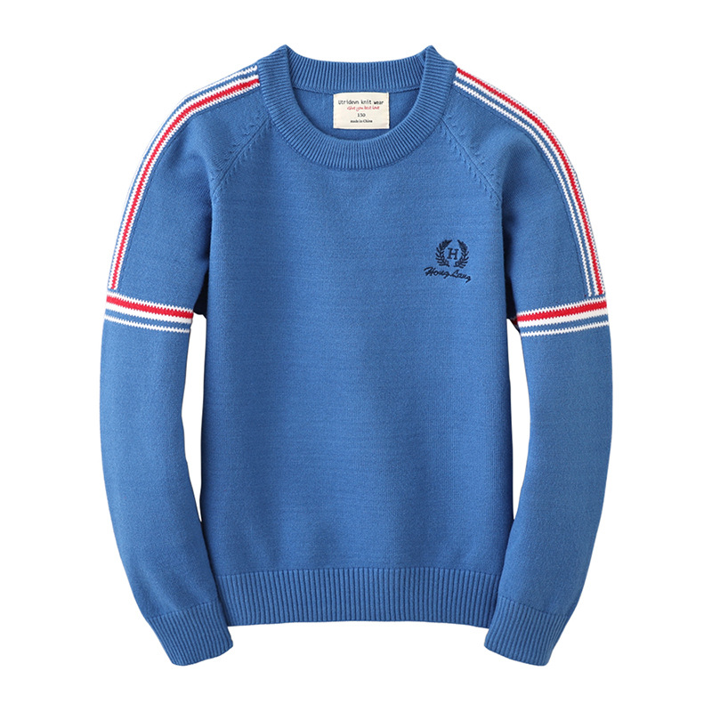 Ropa para niños primavera y otoño europeo y americano contraste color suéter de los niños suéter medio y grande niños que tocan Fondo suéter entrega de una sola pieza