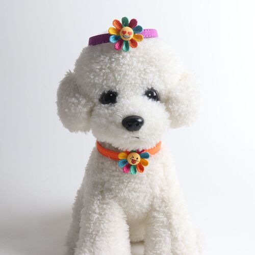 Aming New Pet Collar Faux Fur Fabric Sunflower Silly Expression Cat Collar Cute Kitten Collar