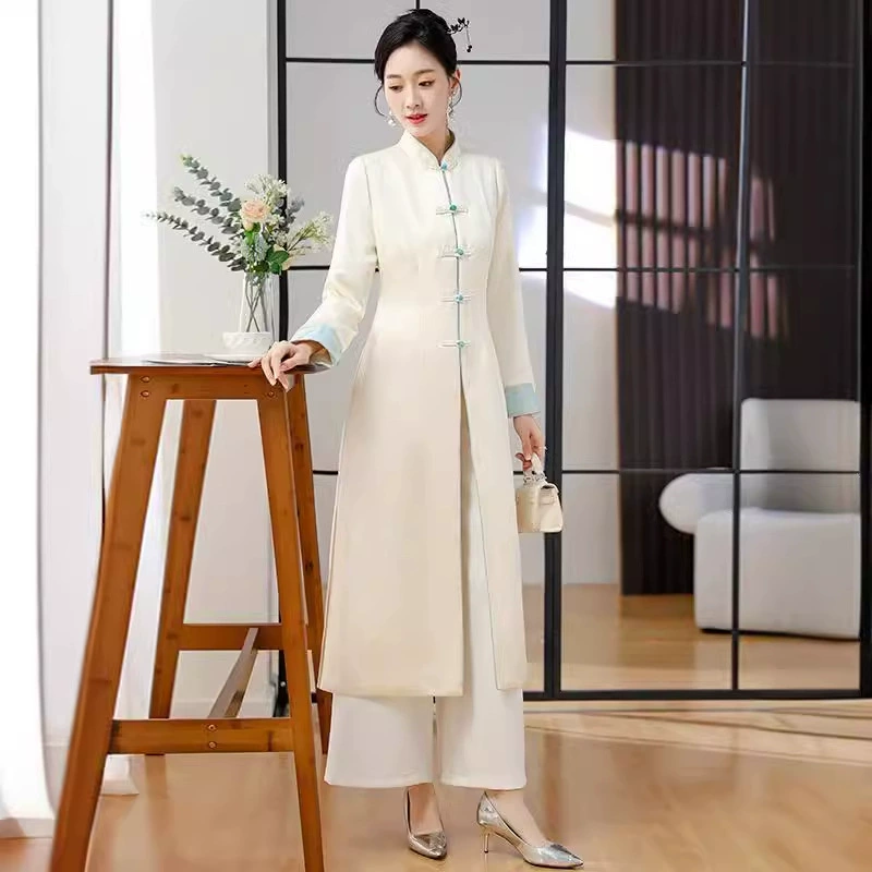 2024 Весна и осень Новый Улучшенный костюм ханьфу в китайском стиле чайный художник Женская одежда для китайского чая дзен