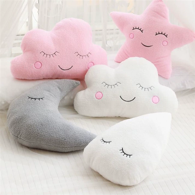[ins Sky Series Plush Pillow Toy Cloud Moon Raindrop Five-pointed Star Sofa Cushion Children's Room Décor]