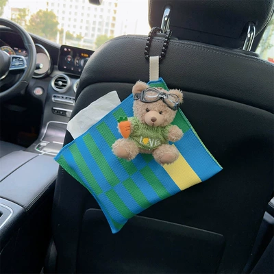 Car tissue box/set: cartoon hanging paper box car - green-carrot-bear-green-striped-paper-bag