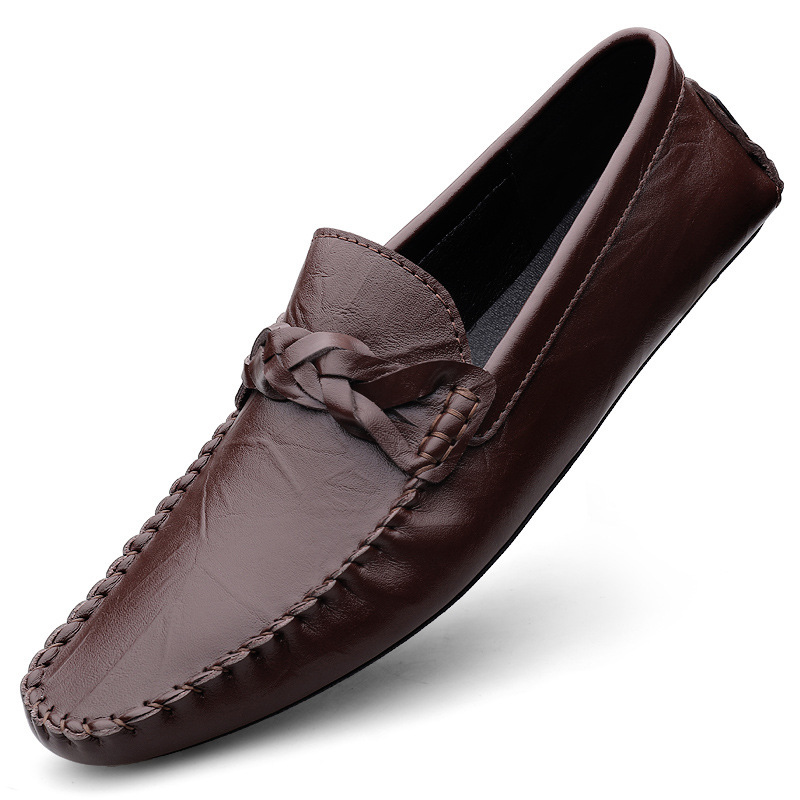 Transmisión en vivo de los zapatos Bean Bean para hombres de cuero de vaca transfronterizos de alta calidad de un pie para hombres de cuero suave con suela suave zapatos de cuero casuales de moda