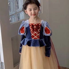 Baby Girl Disney 1st Birthday High-Quality Pom-Pom Dress Gown for Girls, Snow White Dress Autumn Clothes for Children