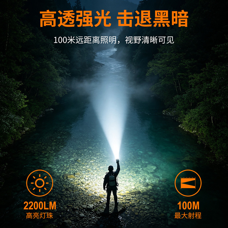 New Cross-Border Magnetic Charging Diving Flashlight with Green Laser for Underwater Guidance, Training, and Photography Lighting
