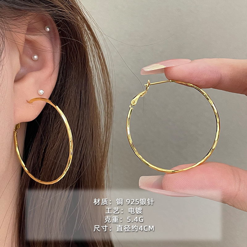 2025 nuevo estilo verano de moda anillo plateado círculo negro círculo fino temperamento europeo y americano aretes dorados de todo fósforo