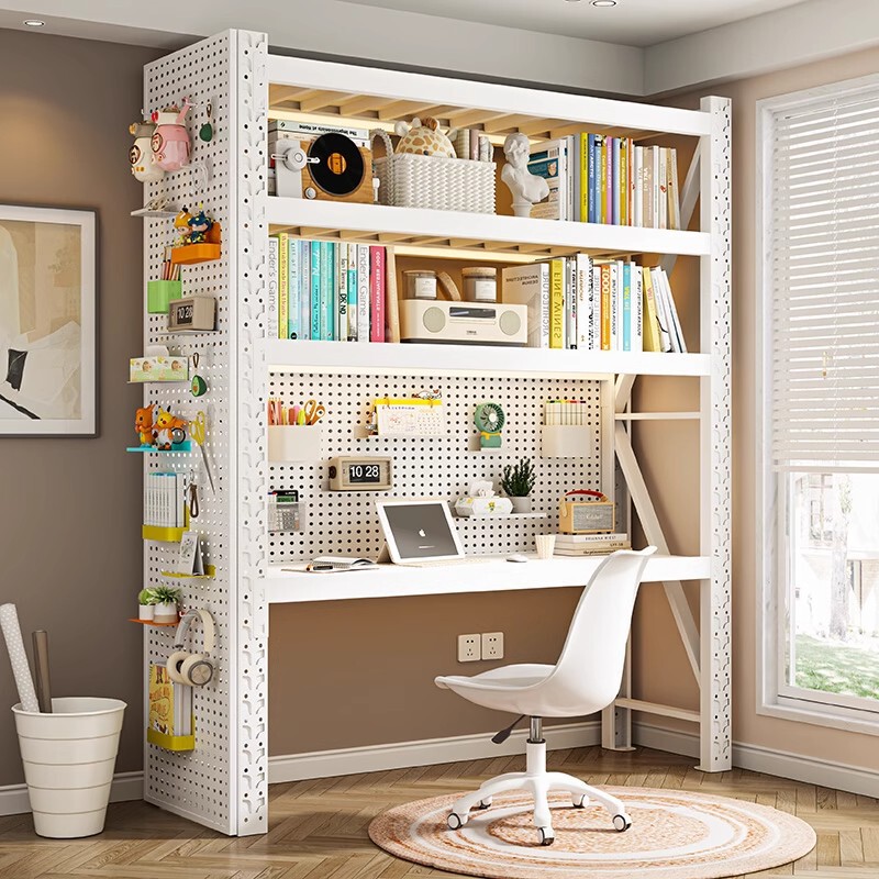 Bookshelf Desk Integrated Shelf Computer Desk Liftable E-Sports Table Student with Hole Board Storage Rack Work Table