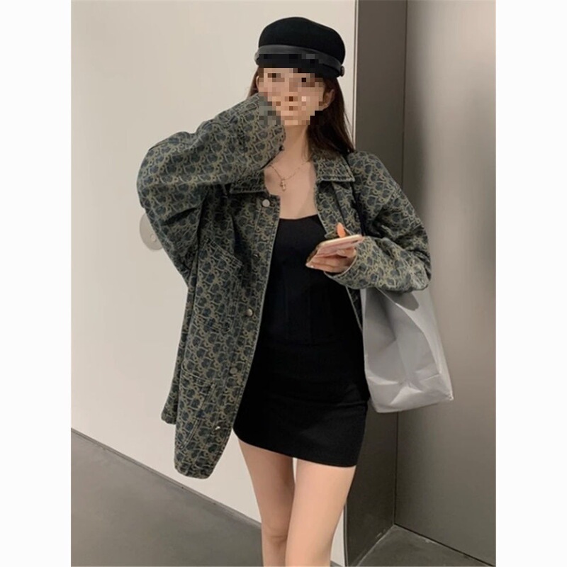 American High Street Retro Denim Jacket for Women, New Design Niche Spring and Autumn Versatile Printed Jacket