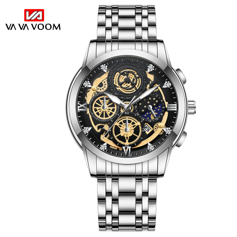 Jahr Sonne Mond Stern Herrenuhr Hohlkalender Tourbillon Quarz wasserdichte Uhr Herrenuhr_voghion.com