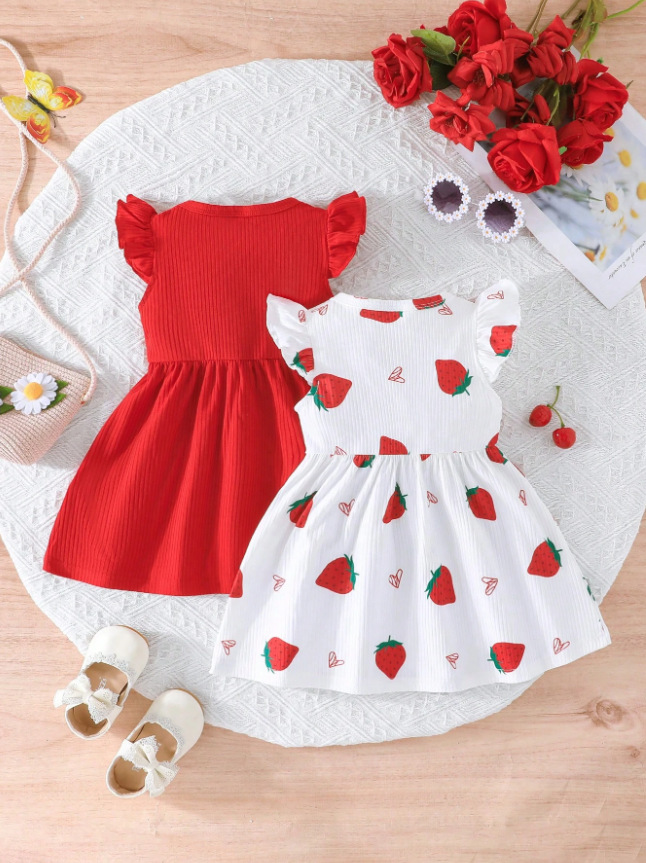 Vestido de princesa vermelho estilo coreano com mangas babados_voghion.com