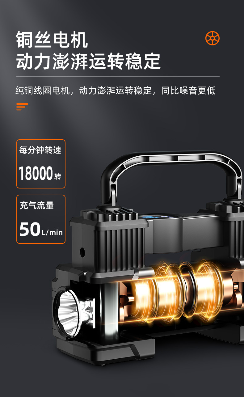Dual-Cylinder Car Air Pump Portable Digital Display Electric Tire Inflator for Cars Multifunctional 12V Vehicle Air Compressor