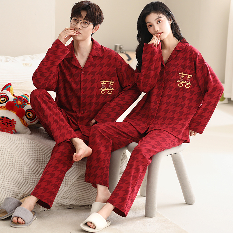 Pijamas de pareja traje de manga larga rojo Algodón mujer primavera y otoño boda de los hombres Otoño e Invierno año de nacimiento homewear