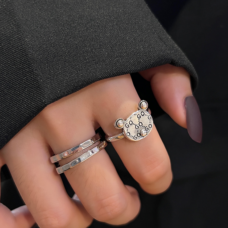 Retro Bear Silver Plated Plating Open Ring