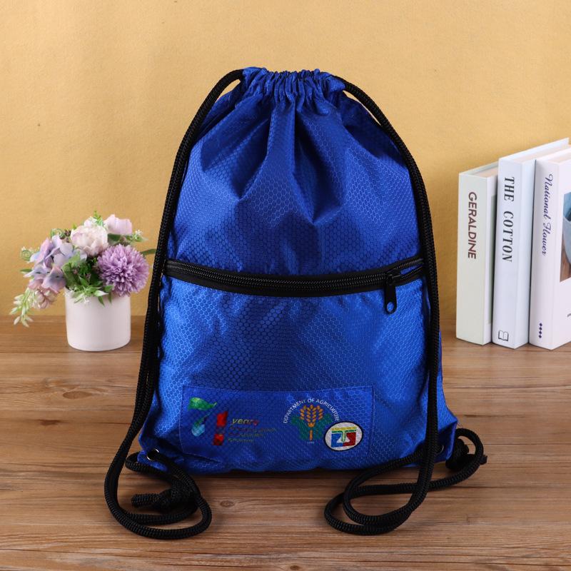 源头厂家蓝色PU防水涤纶牛津布收纳袋 帆布抽绳袋绒布袋旅行户外