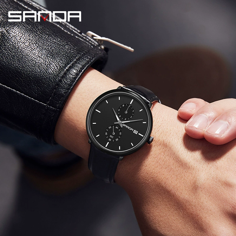 三达 Quartz watches, belt, waterproof calendar, quartz fashionable fluorescence watch
