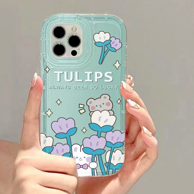 Чехол для телефона с кроликом, мультяшный, с цветочным принтом, для iPhone 16 Pro Max, защита от падений, для модели 15