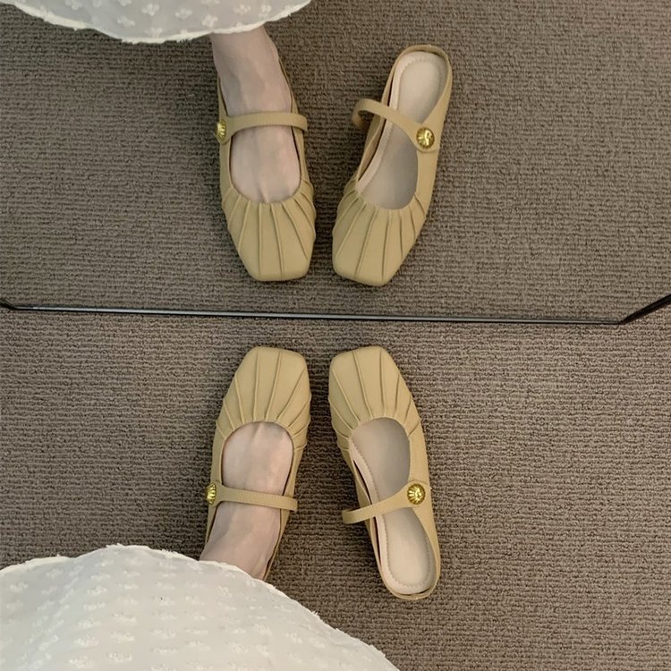 Media pantuflas Baotou de fondo plano para mujer con zapatos Mary Jane 2025 nuevas sandalias y pantuflas perezosas de primavera y verano de todo fósforo Muller