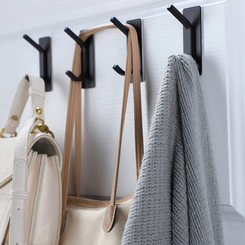 Stainless steel hook, nail-free, black sticky hook, holding-free, traceless, single hook, bathroom, kitchen, metal coat hook