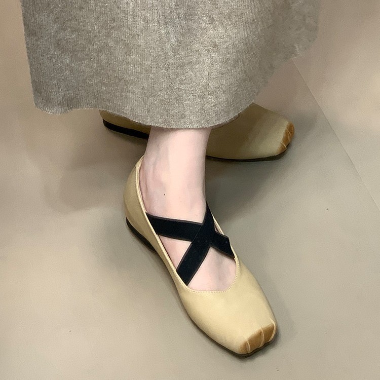 小众复古交叉带芭蕾舞鞋2025秋季新款内增高方头休闲浅口单鞋女|undefined