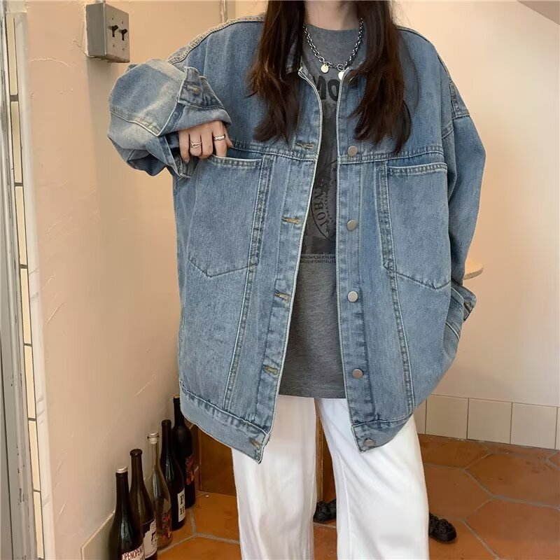 plus size chubby girl Denim Coat Women's Spring and Autumn 2025 New Retro BF Style Large Pocket Korean Loose Jacket Top