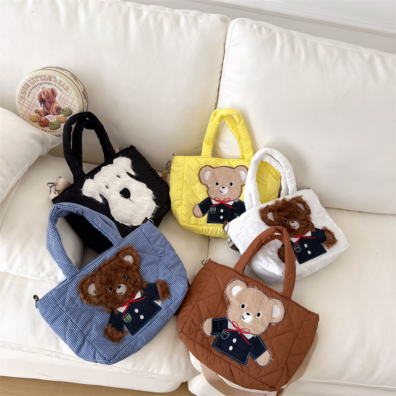 Moda coreana para niños y niñas bolsas de hombro de dibujos animados lindos osos bebés mochilas nuevas bolsas de algodón para niños de comercio exterior