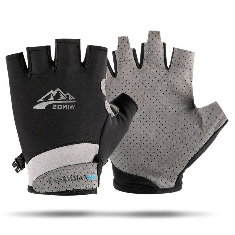 (2개) 얼음 실크 장갑 남성의 봄과 여름 얇은 손가락 야외 낚시 승마 운전 택배 테이크 아웃 반 손가락 선 스크린 장갑 여성