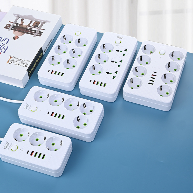 Exportación transfronteriza comercio exterior exportación estándar europeo europeo dos conectores redondos caja de regalo enchufe USB enchufe tabla de cableado