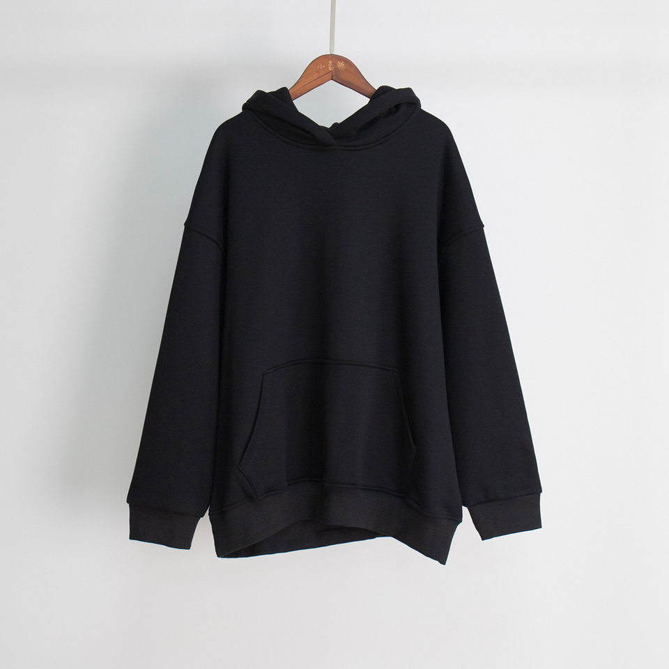 Áo hoodie nỉ lông dáng rộng có mũ và túi, tay dài, dáng unisex — Màu cà phê, Màu hồng, Màu xám, Màu đen chi tiết 10