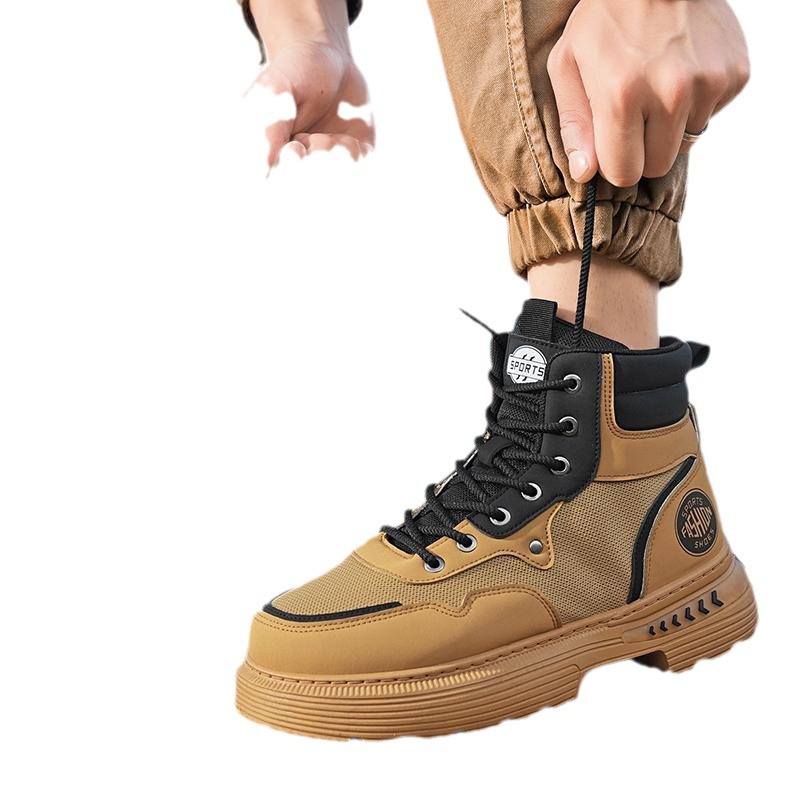 2024 otoño nuevos zapatos de hombre de alta altura, zapatos transpirables de malla, zapatos de estilo Martin, botas de trabajo, zapatos de moda casuales, explosiones en vivo