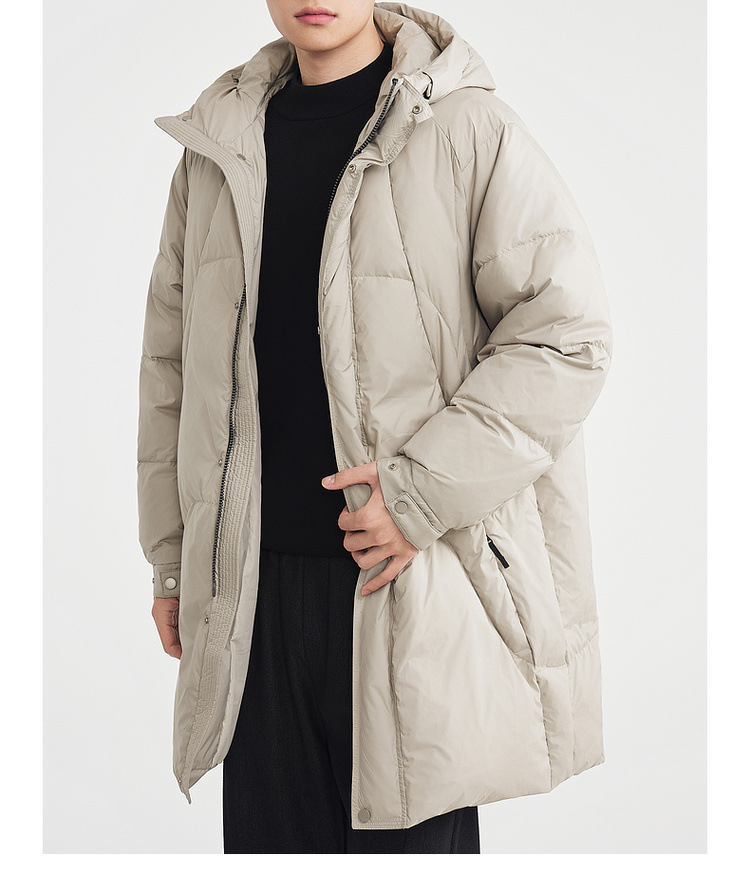 Áo khoác parka nam dáng dài có mũ trùm, tay raglan, chất liệu lông vũ chống gió — màu đen chi tiết 32