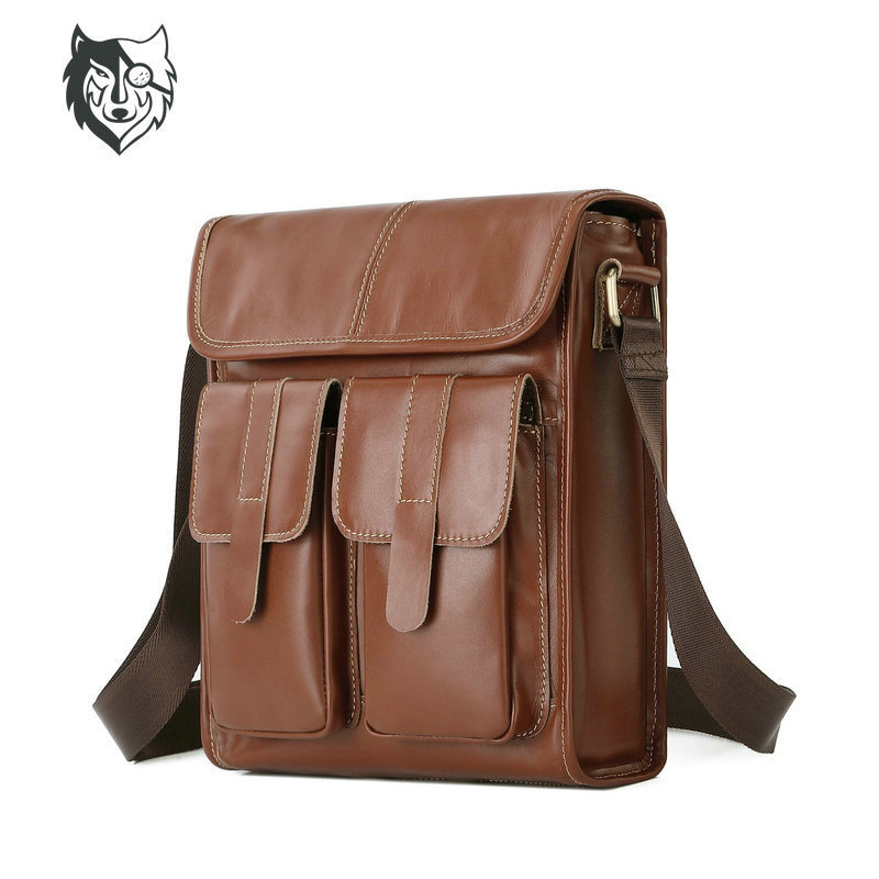 Bolso de los hombres vintage aceite de cera de cuero hombro bolsa de mensajero de ocio deportes primera capa de piel de vaca bolsa de ordenador de una sola pieza de entrega