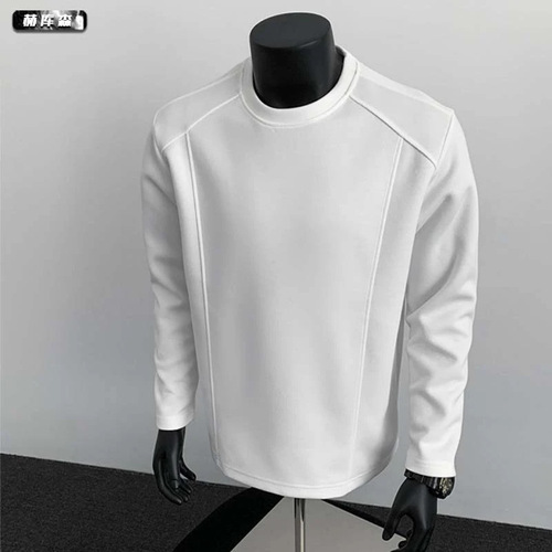 2026 New American Style Capless Crew Neck Sweatshirt for Men - Autumn Striped Deconstruction Design Men's Long-Sleeve T-Shirt Base Shirt