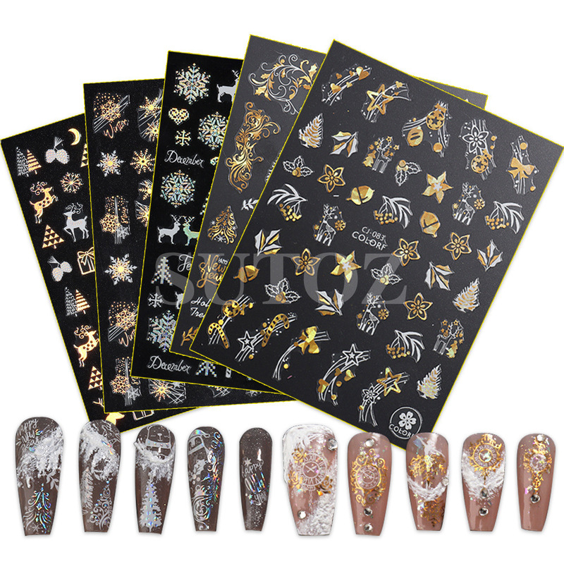 Cross-border supply of new nail art stickers Christmas countdown snowflake clock snowman winter art 3D adhesive stickers