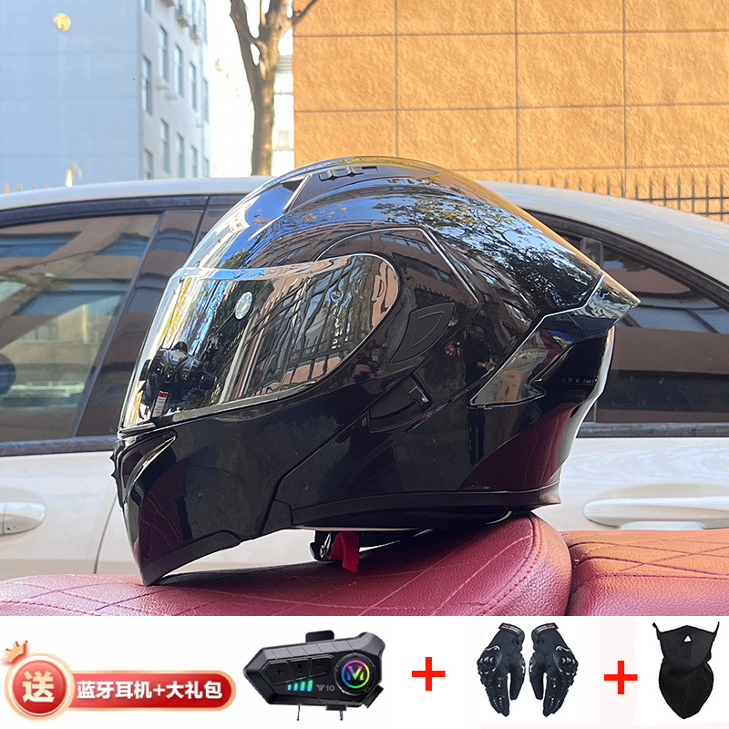 Casco de exposición Orz para hombres y mujeres invierno Doble espejo coche eléctrico semi-Casco completo cola de color coche deportivo ranura Bluetooth cuatro estaciones casco