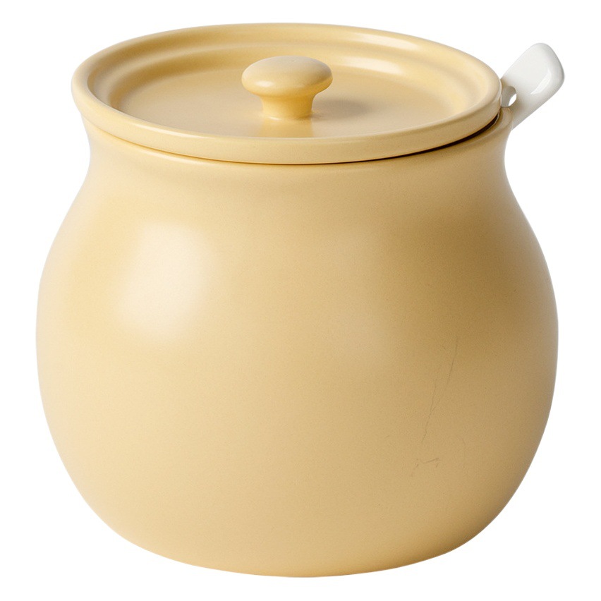 Tanque de aceite de cerdo crema doméstica aceite de Chile amarillo caja de condimento de cerámica con tapa tarro de Chile jarra de sal de cocina gran capacidad