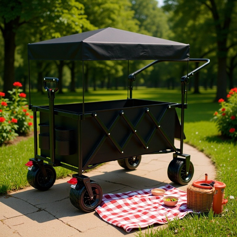 Outdoor Camping Picnic Quick-Release Trolley Thickeneded Canopy Folding Trolley Supermarket Shopping Trolley Wholesale