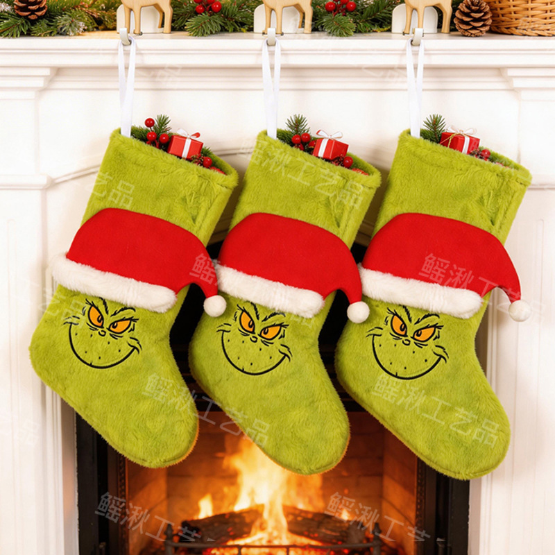 Cross-Border Grinch Rabbit Plush Embroidered 3D Christmas Stocking Christmas Fireplace Hanging Decoration Wholesale from Manufacturer Cross-Border Grinch Rabbit Plush Embroidered 3D Christmas Stocking Christmas Fireplace Hanging Decoration Wholesale from Manufacturer