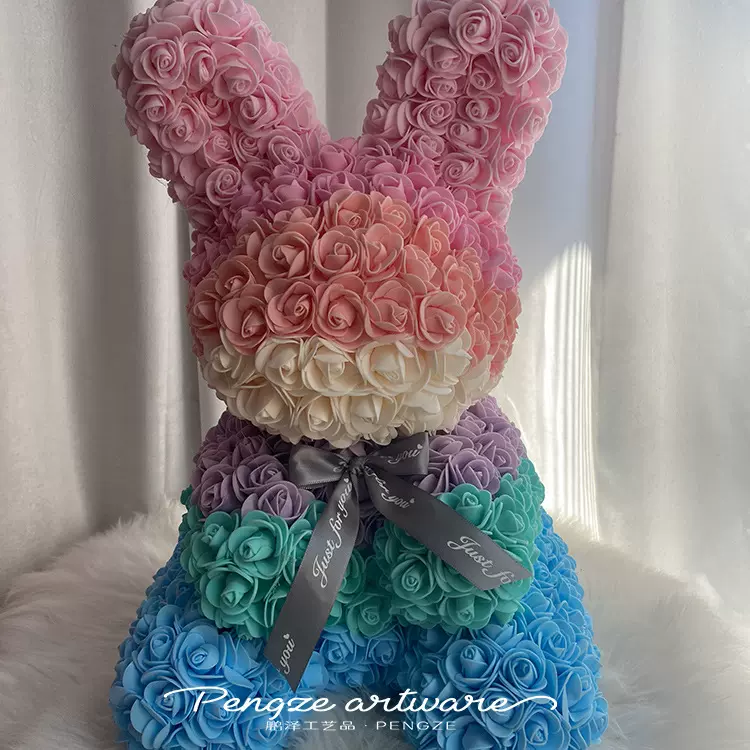 情人节礼物仿真花玫瑰兔子香皂花永生花复活节礼物玫瑰花兔子玩具