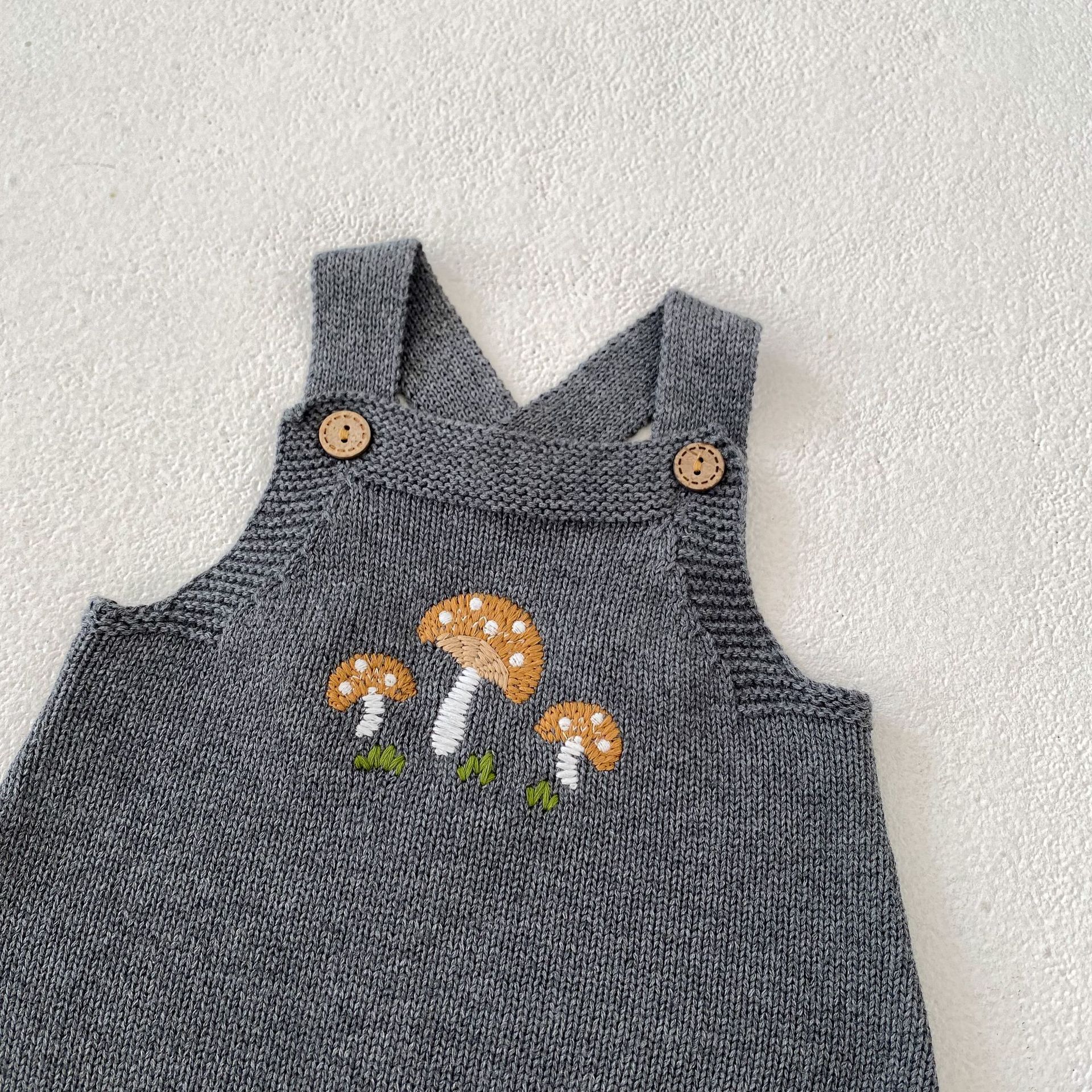 Abbigliamento autunnale 2024 per neonati, bambini piccoli, ragazzi e ragazze, giacca cardigan ricamata con funghi + kaki + ricamata_voghion.com