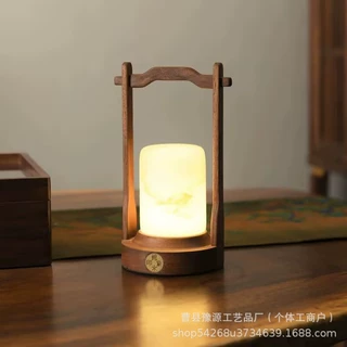 复古台灯充电免插电手提小夜灯实木云石罩触摸开关喂奶睡眠床头灯