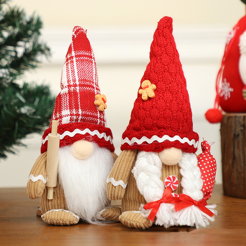 Cross-border popular Christmas decoration supplies faceless old man ornaments gingerbread man cartoon dwarf cabinet doll window